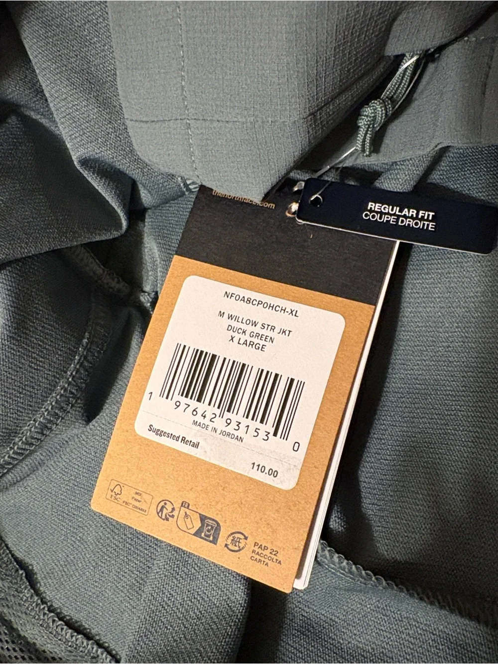 The North Face Duck Green Willow Jacket X-Large, NEW WITH TAGS
